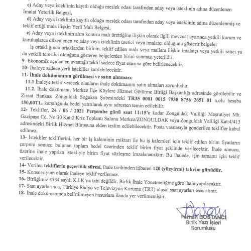 Merkez İlçe Köylere Hizmet Götürme Birliği-Agrega Satın Alımı ve Nakil İşi