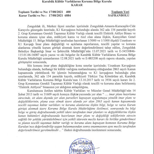 Zonguldak Belediye Meclisinin 21.05.2021 gün ve 75 sayılı kararı ile onaylanan Zonguldak-Amasra-Kurucaşile-Cide Karayolu güzergâhı üzerindeki Uzunkum ve K1 kavşaklarına yönelik 1/5000 ölçekli Nazım İmar Planı Değişikliği