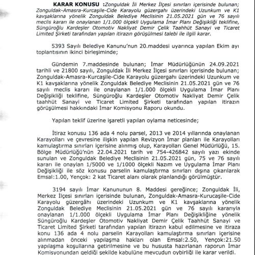 Karaelmas Mahallesi, 136 ada 4 parsele ilişkin 1/1000 ölçekli Uygulama İmar Planı Değişikliği 