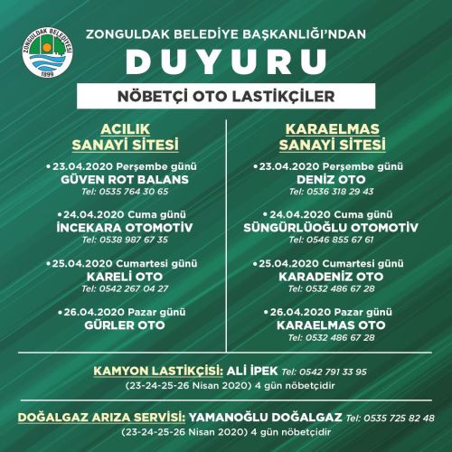 DUYURU / Nöbetçi Oto Lastikçiler