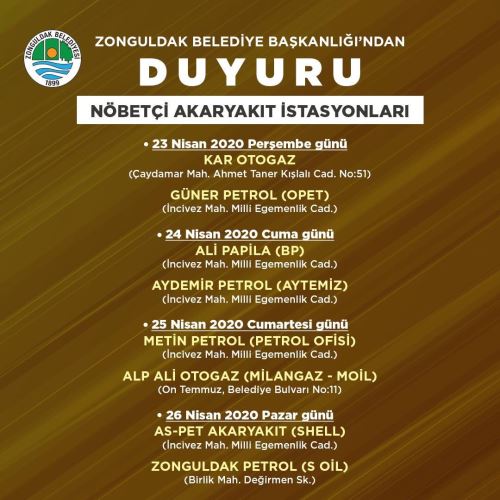 DUYURU / Nöbetçi Akaryakıt İstasyonları