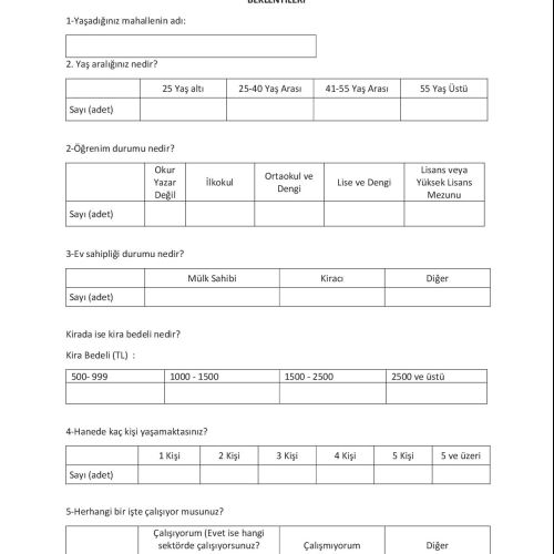 ZONGULDAK İLİ MERKEZ İLÇESİ KENTSEL DÖNÜŞÜM ÇALIŞMALARINA YÖNELİK VATANDAŞIN TALEP VE BEKLENTİLERİNE İLİŞKİN ANKET FORMU