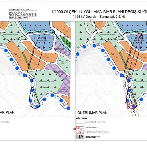 Kardeşler Köyü sınırları içerisinde, 154 kV Zonguldak-Devrek-2 Enerji İletim Hattının meri imar planlarına işlenmesine yönelik 1/1000 ölçekli Uygulama İmar Planı Değişikliği