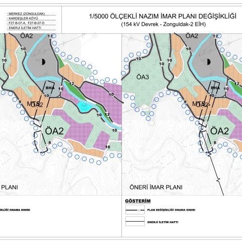 Kardeşler Köyü sınırları içerisinde, 154 kV Zonguldak-Devrek-2 Enerji İletim Hattının meri imar planlarına işlenmesine yönelik 1/5000 ölçekli Nazım İmar Planı Değişikliği