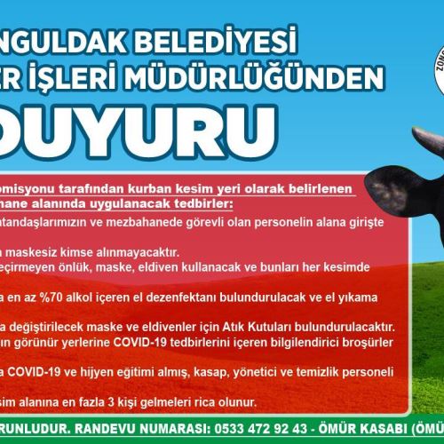 Veteriner İşleri Müdürlüğümüz Tarafından Kurban Kesiminde Uygulanacak Tedbirler