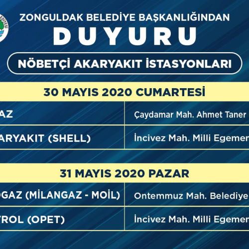 30/31 Mayıs Tarihlerinde Nöbetçi Akaryakıt İstasyonları