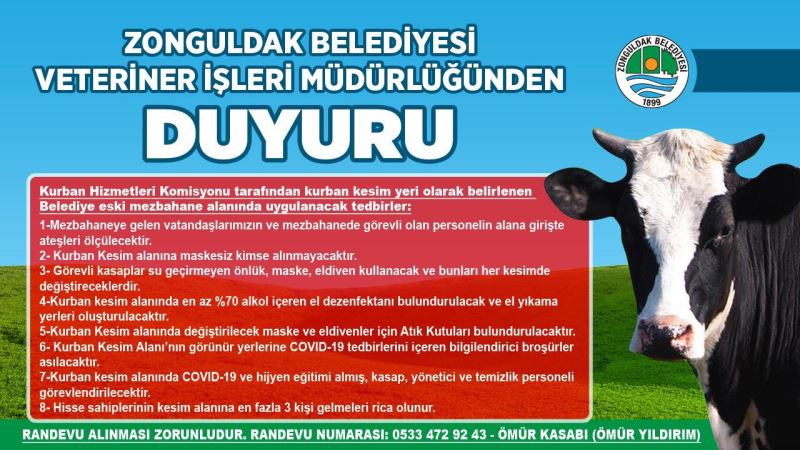 Veteriner İşleri Müdürlüğümüz Tarafından Kurban Kesiminde Uygulanacak Tedbirler